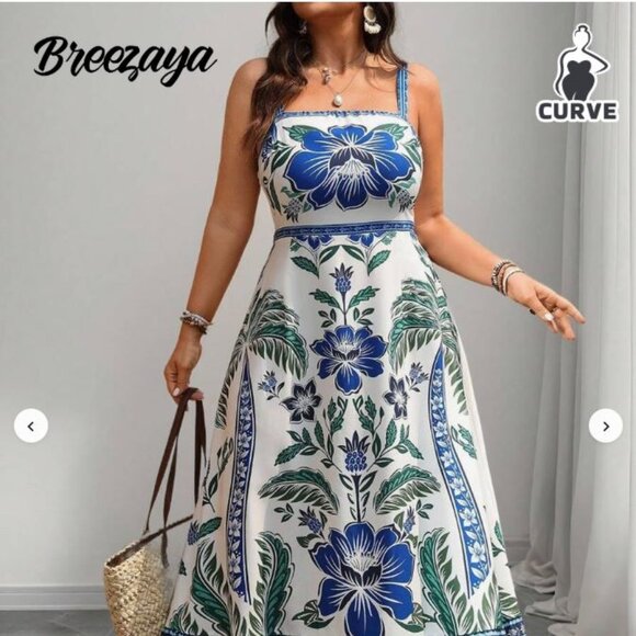 Dresses & Skirts - Tropical Plant Print Sleeveless Summer Dress 0XL (US 12)